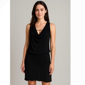 Xscape Black Beaded Sheath Dress Cowl Neck Sleeveless Back Cutout Size 8
